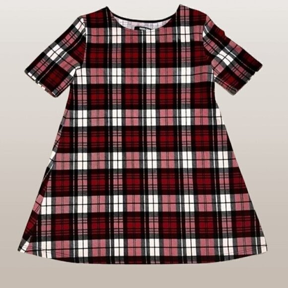 Harlow Boathouse Red Black White Plaid Short Sleeve A Line Mini Dress - Picture 1 of 6